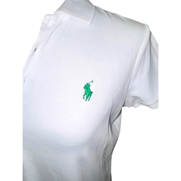 Ralph Lauren White Polo Dress M Green Pony Logo Cotton Preppy Tennis Academic - Picture 5 of 10